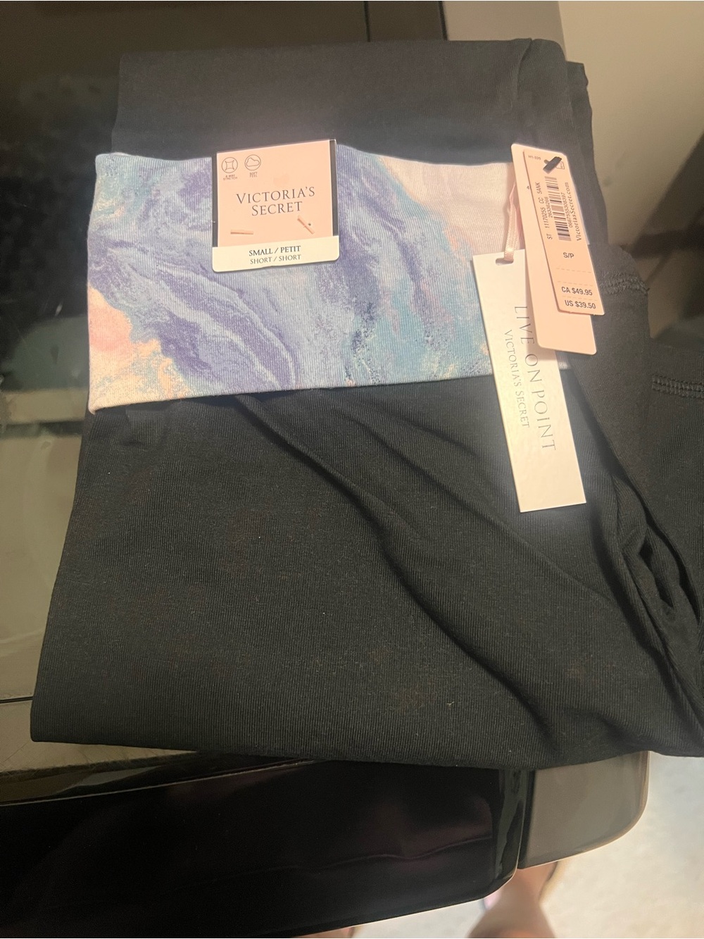 Victoria's Secret Black Leggings with Pink and Blue Marble Waistband